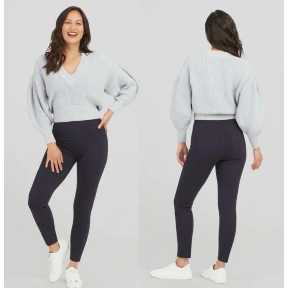 Spanx Perfect Pant Skinny Women Size Small Black Pull On Ponte Shaping Leggings